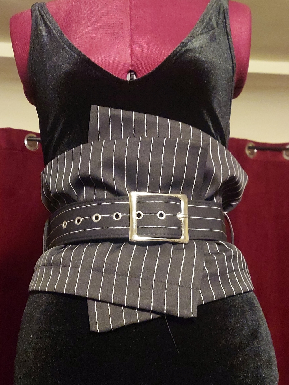 NWT Black/White Pinstripe Asymmetrical Wrap Belt By Fee Et Rit